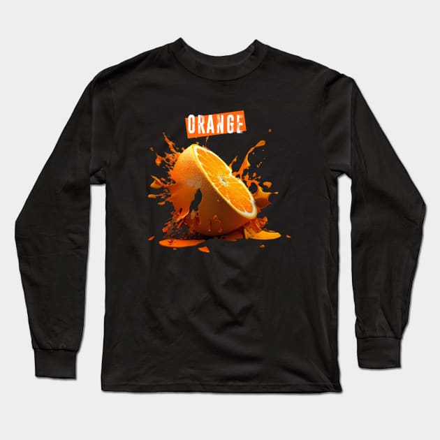 Smashed Orange: A Burst of Empty Rhetoric on a Dark Background Long Sleeve T-Shirt by Puff Sumo